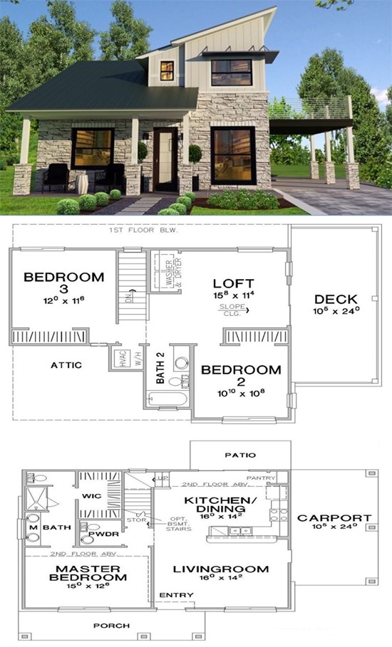 บ้านสไตล์โมเดิร์น 3ห้องนอน ประดับด้วยหิน 