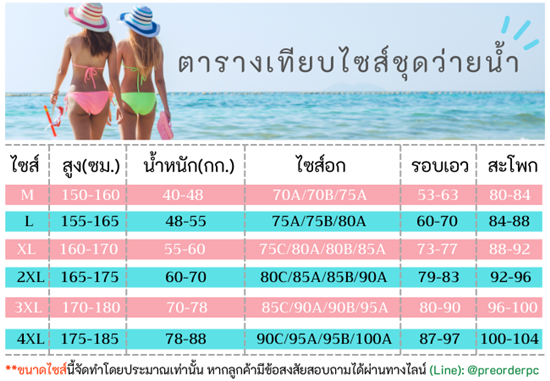 ตารางเทียบไซส์ชุดว่ายน้ำหญิง บิกินี่